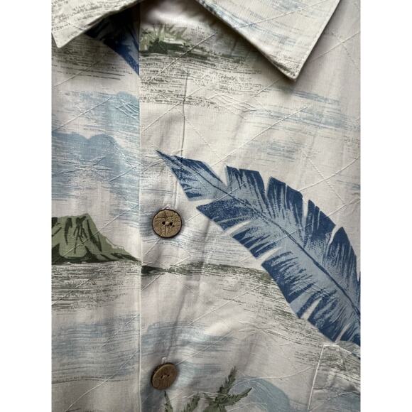 Paradise Blue Men's Hawaiian Shirt Size XXL 100% Silk Short Sleeve Tan Blue - Picture 6 of 8
